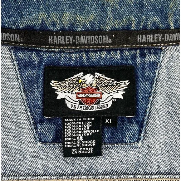 Harley Davidson Motorcycles Embroidered Patch Denim Vest Jacket Blue Mens XL - Picture 9 of 10